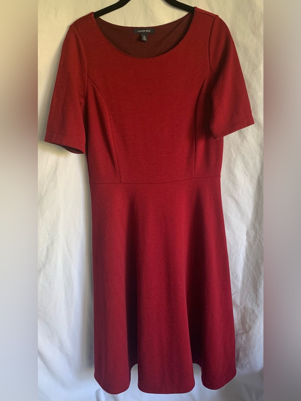Lands' End Deep Red Fit-and-Flare Short Sleeve Dress Size Small 6-8